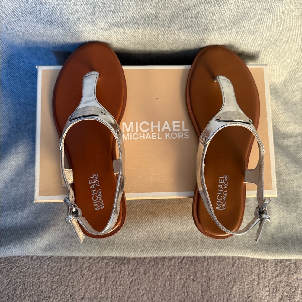 Michael Kors Metallic Silver Thong Sandals